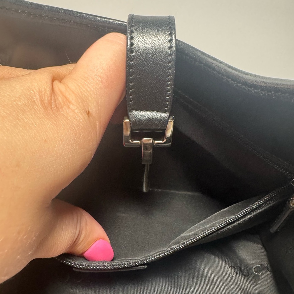 Gucci Jackie Bardot Piston Lock Hobo Black & White Cloth & Leather Luxury Bag - Picture 6 of 14